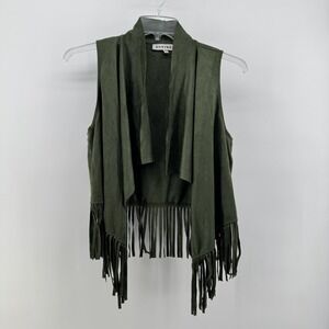 Kontrol Women's M Green Faux Suede Fringe Vest‎ Sleeveless Western Boho